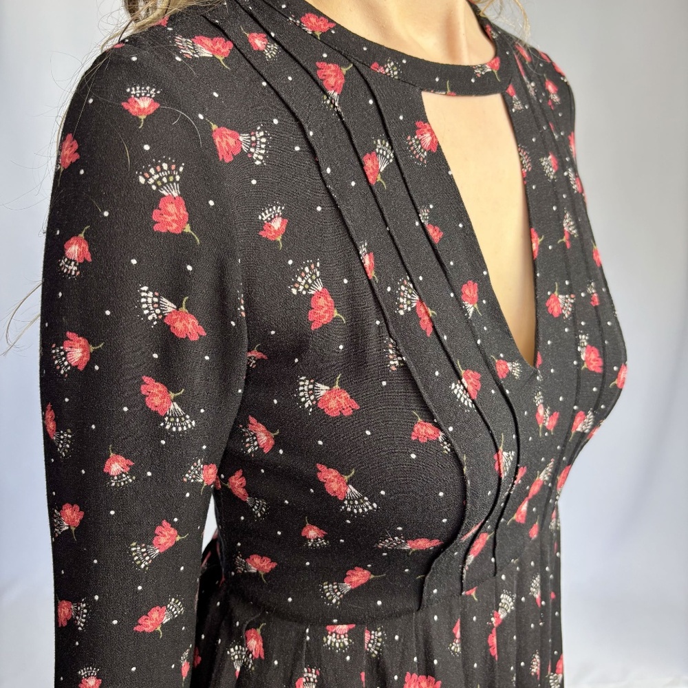 Free People Black Red Floral Mini Dress – Size 8 - Picture 6 of 16